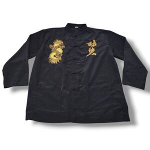 Traditional Chinese Jacket Size XXL Kung Fu Jacket Frog Button Shirt Embroidered